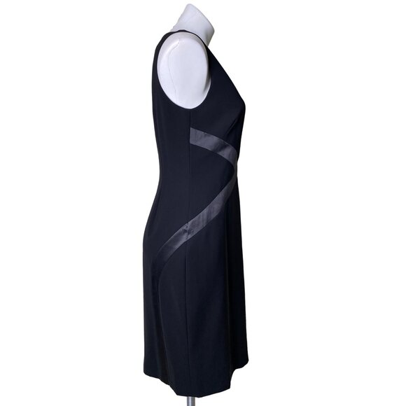 Lafayette 148 New York NWT $548 Black Midi Sheath Dress W/Leather Detail Size 4 - Picture 4 of 10